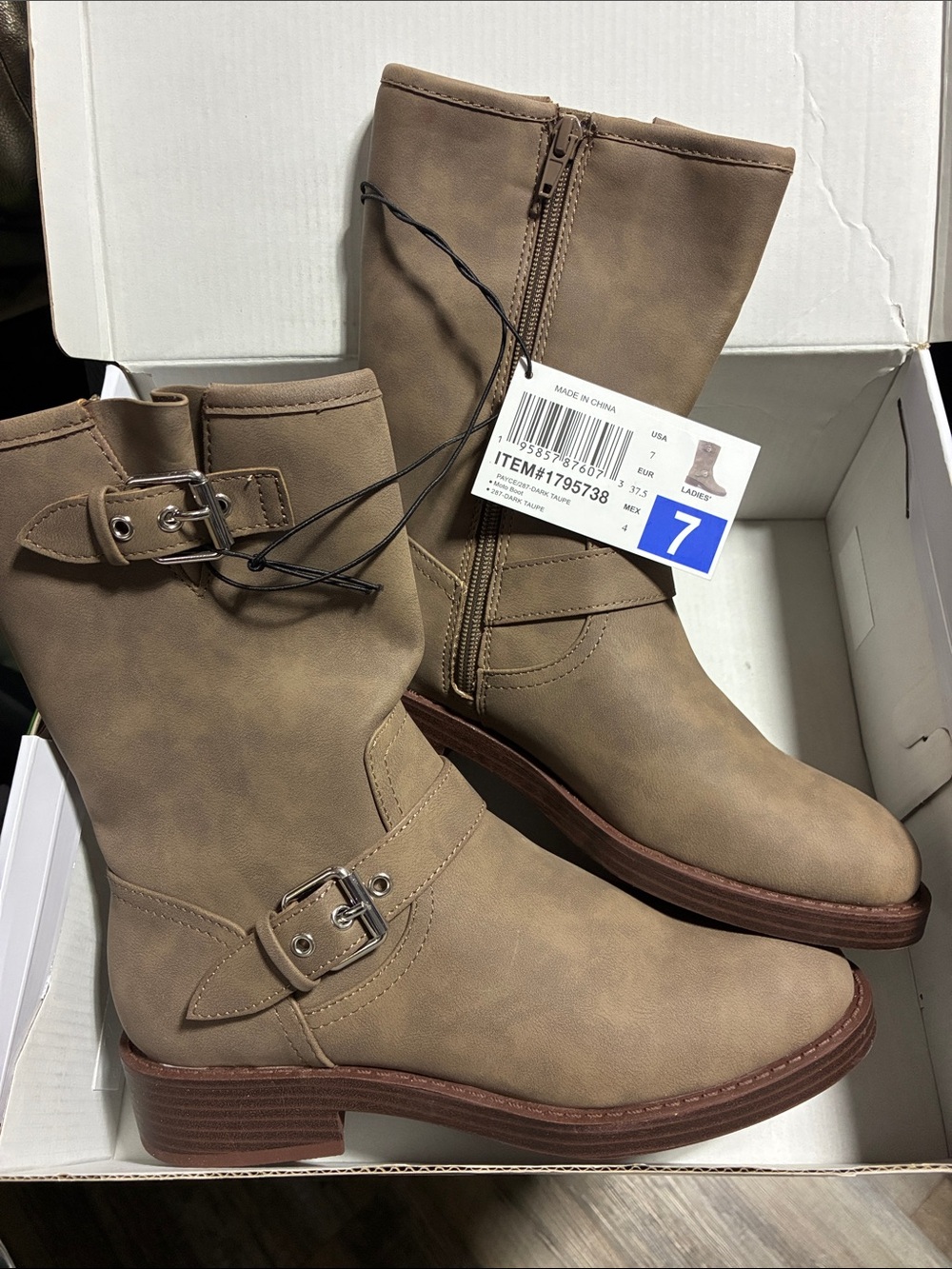 Dolce Vita Taupe Mid-Calf Buckle Combat Boots